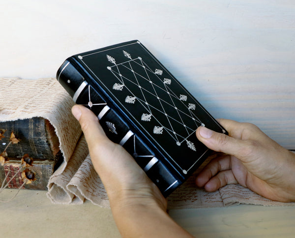 Leather Journal / Blank Book - Black leather with silver tooled decoration. Precious Memories