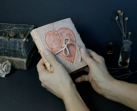 Natural Leather Journal with Heart Decoration, "Diary of a True Love"